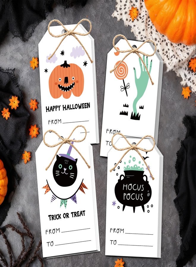 Cazhes Halloween Paper Gift Tags, 40 Pcs Pumpkin Halloween Tags with String, Trick or Treat Name Tag for Candy, Ghost Gifts Wrapping for Party Decoration Supplies - A01 - Image 1